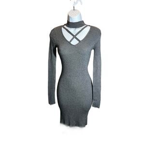 Planet Gold Grey Ribbed Knit Dress - Size Large